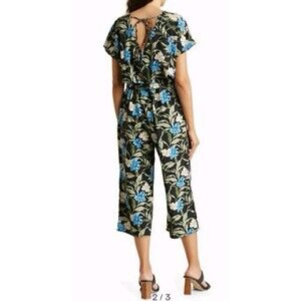 Kensie Linen Floral V Neck Jumpsuit Sz medium